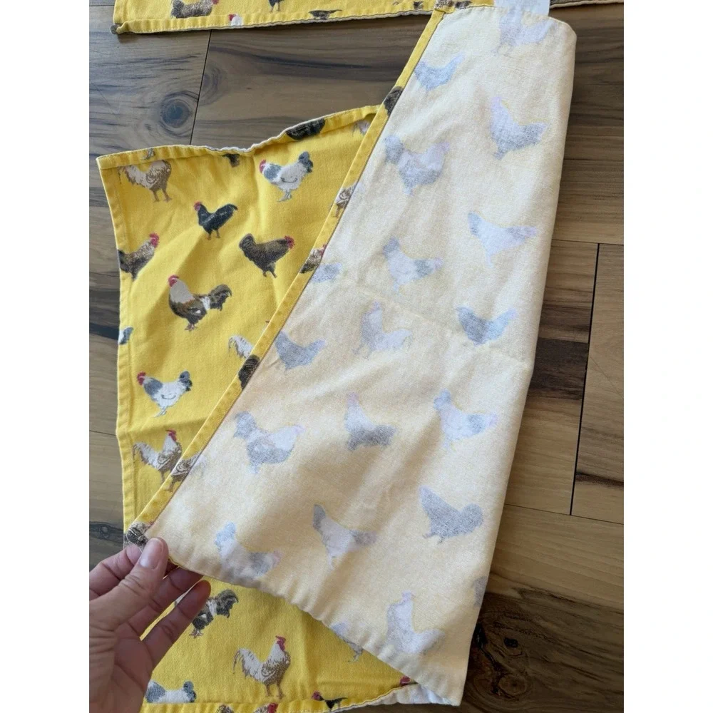 Bodrum Set of 4 Chicken Rooster Placemats Yellow Farmhouse Cotton 18x20